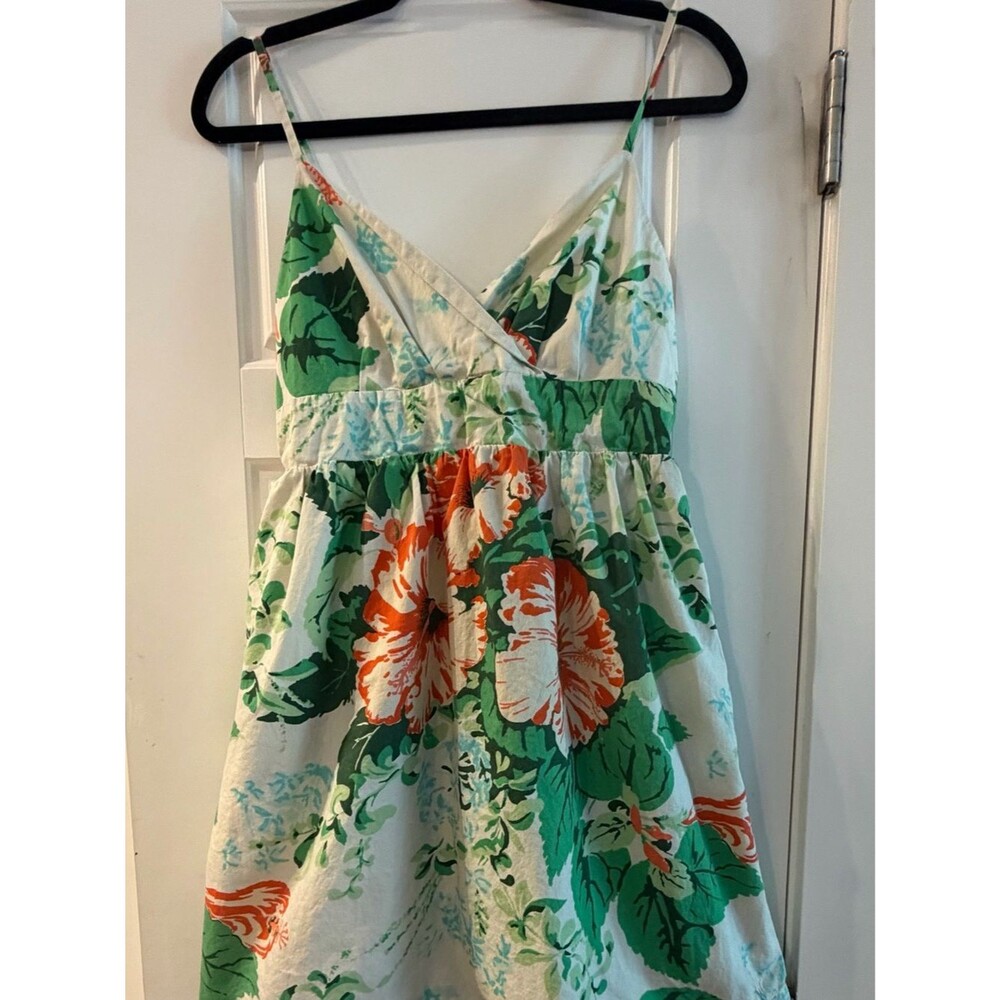 Tommy Hilfiger White Mini Dress with Green & Orange Floral Print-Size 4